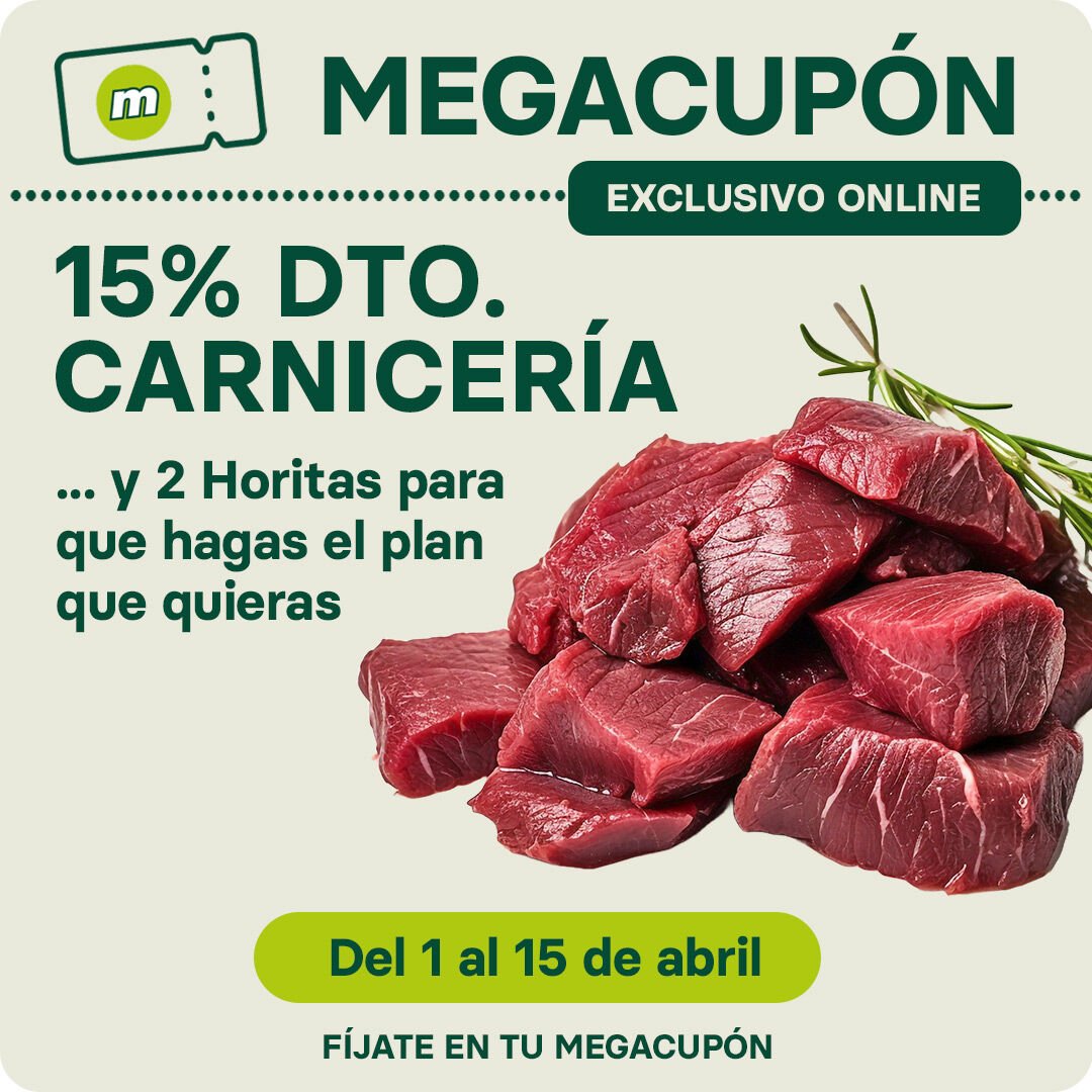 15% de descuento en carnicer&iacute;a exclusivo online con tu Megacup&oacute;n