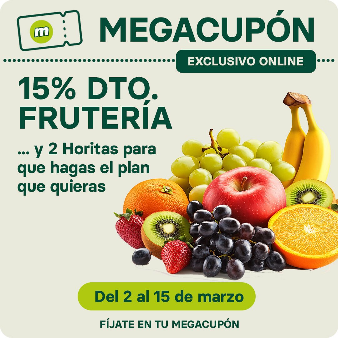 15% de descuento en fruter&iacute;a exclusivo online con tu Megacup&oacute;n