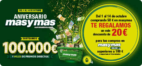 Aniversario masymas: Te regalamos un vale de 20&euro; para las compras en masymas online