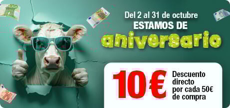 Estamos de Aniversario. Obtén 10 euros de descuento por cada 50 euros de compra.