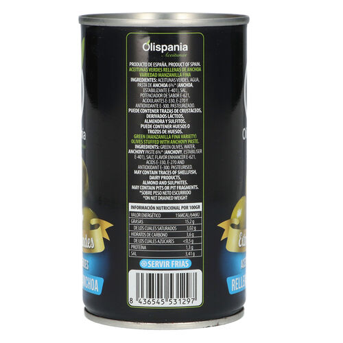 ACEITUNA RELLENA ANCHOA OLISPANIA 350g image number