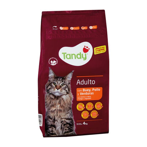 Comida seca para gato adulto con buey, pollo y verduras pienso TANDY 4kg image number