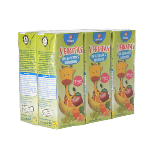 BEBIDA DE ZUMO 5 FRUTAS SIN AZUCAR ALTEZA PACK 6x200ml image number