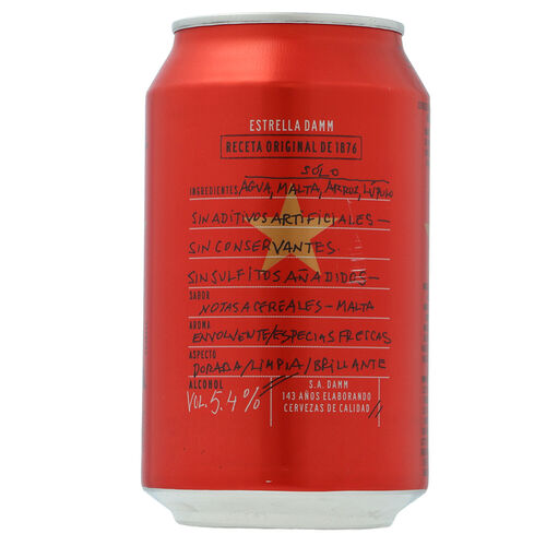 CERVEZA ESTRELLA DAMM LATA 33cl image number