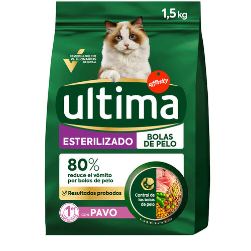 Comida seca para gato esterilizado control bola de pelo pienso ULTIMA 1,5kg image number