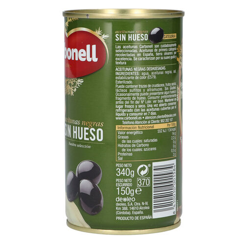 ACEITUNA NEGRA CARBONEL SIN HUESO 340g image number