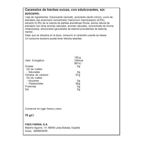 CARAMELO DE ARANDANO ROJO CON HIERBAS DE LOS ALPES SUIZOS SIN AZUCAR RICOLA 70g image number