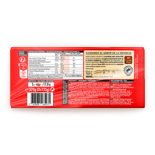 Chocolate con leche nestlé Extrafino 3x125g image number