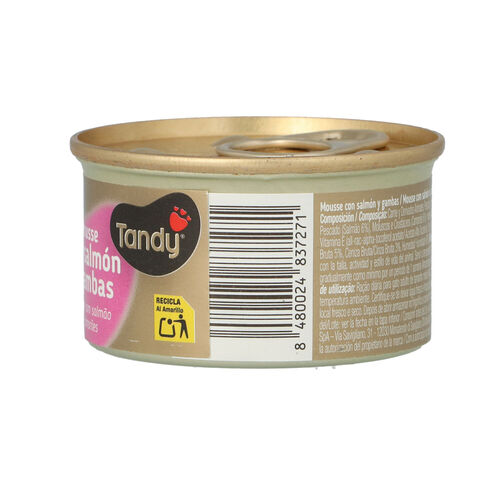 ALIMENTO EN  MOUSSE PARA GATOS CON SALMON Y GAMBA TANDY 85g image number