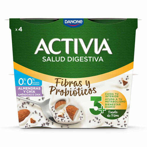 Leche fermentada con Fibras & Probi&oacute;ticos almendras y ch&iacute;a ACTIVIA DANONE 4x120g image number