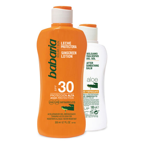 LECHE PROTECTORA SPF30 BABARIA 200ml+BALSAMO PARA DESPUES DEL SOL BABARIA 100ml image number