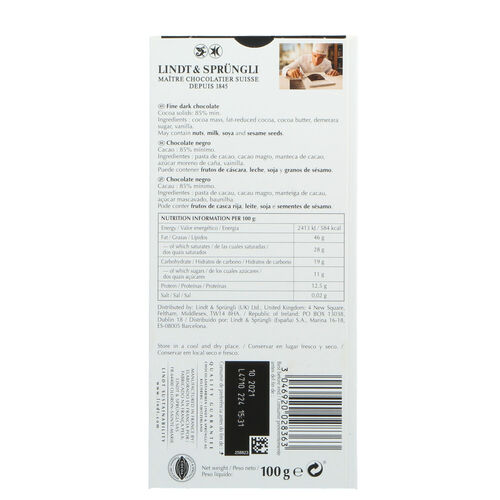 Chocolate LINDT EXCELLENCE 85% 100g image number