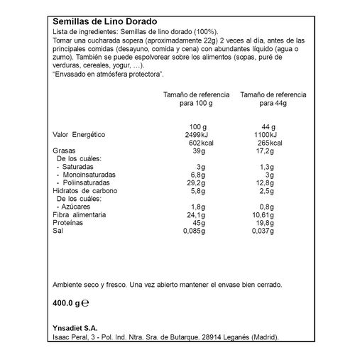 SEMILLAS DE LINO DORADO NATURTIERRA EL CLÉRIGO 400g image number