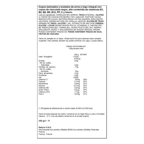 Cereales copos de arroz y trigo Integral con chocolate ALTEZA 350g image number