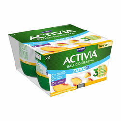 YOGUR TRIPLE ZERO CON TROZOS DE MELOCOTON ACTIVIA DANONE 4x120g