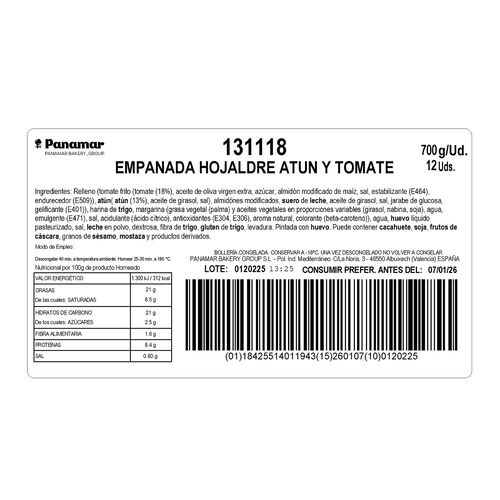 Empanada de hojaldre con atun y tomate 650g image number