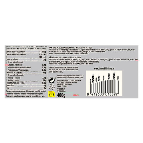 PAN MOLDE RUSTIK INTEGRAL BIMBO 400g image number