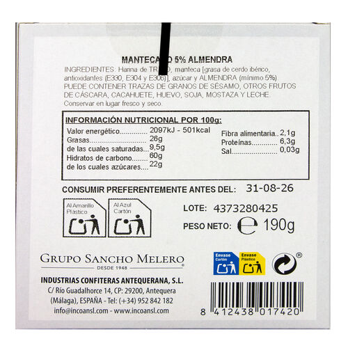 Mantecado de almendra LA FLOR DE ANTEQUERA 190g image number