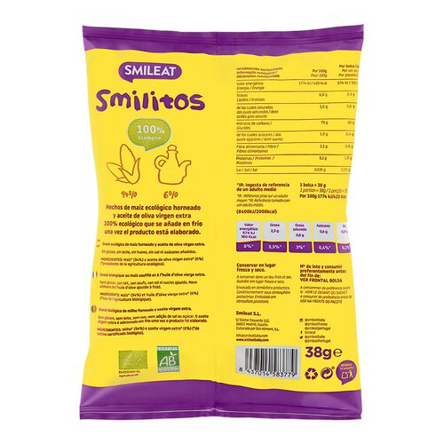 SNACK DE MAIZ ECOLOGICO SMILITOS SMILEAT 38g image number