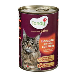 Comida h&uacute;meda para gato adulto bocaditos en salsa con buey TANDY 415g