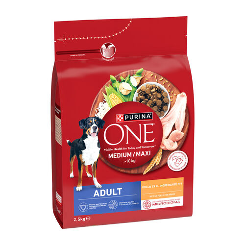 PIENSO PERRO ADULTO MEDIUM / MAXI POLLO Y ARROZ PURINA ONE 2,5kg image number