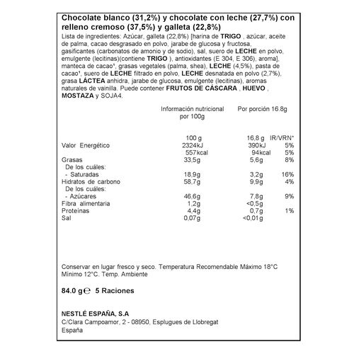 Chocolate NESTL&Eacute; con leche y FILIPINOS blancos 84g image number