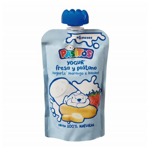 POUCH DE YOGUR CON FRESA Y PLATANO PASITOS 120g image number