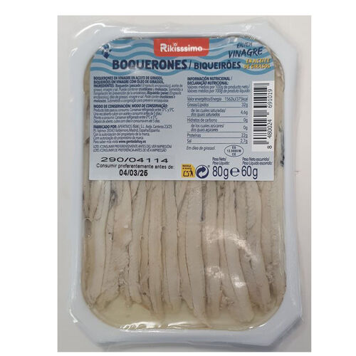 BOQUERON EN VINAGRE Y ACEITE DE GIRASOL  RIKISSSIMO 80g image number