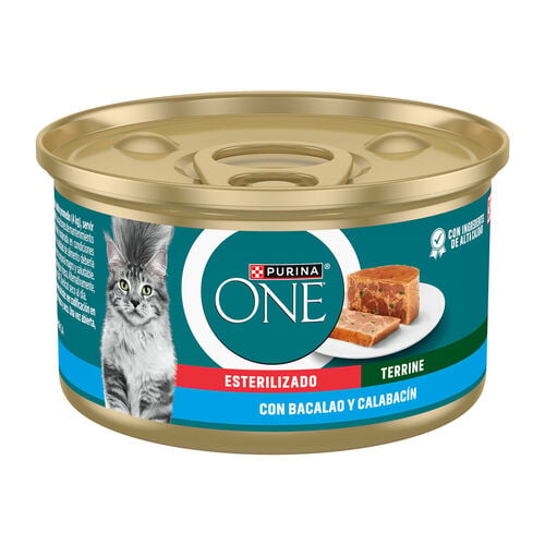 Comida h&uacute;meda para gato esterilizado con bacalao y calabac&iacute;n PURINA ONE 85g image number