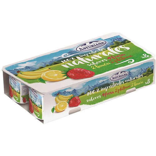 Yogur con fresa y pl&aacute;tano ASTURIANA 8x125g image number