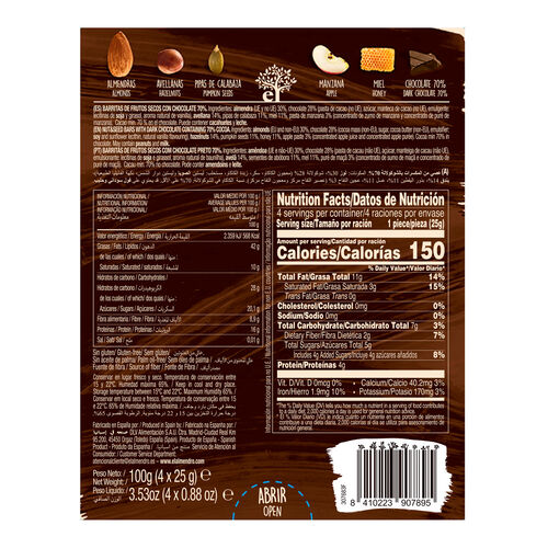 Barrita de almendra con chocolate negro 70% EL ALMENDRO 4x25g image number