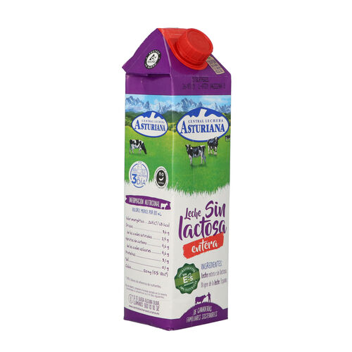 Leche sin lactosa entera Central Lechera ASTURIANA 1L image number