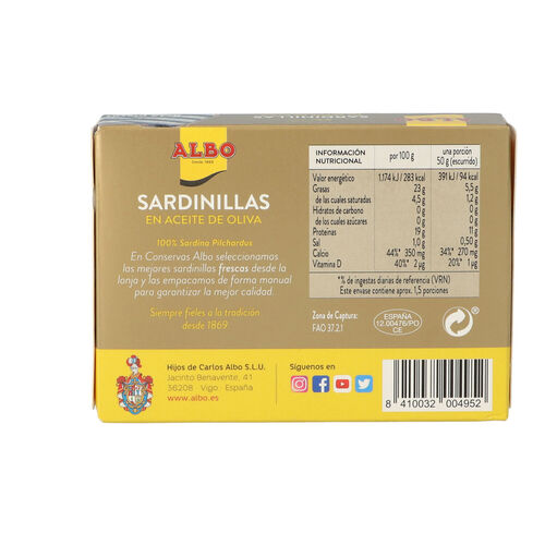 SARDINILLA EN ACEITE DE OLIVA ALBO 105g image number