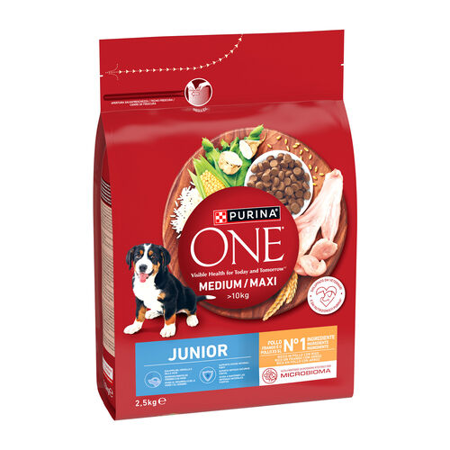 PIENSO PERRO JUNIOR MEDIUM / MAXI POLLO Y ARROZ PURINA ONE 2,5kg image number
