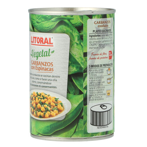 GARBANZOS CON ESPINACAS LITORAL 425g image number