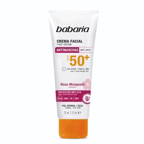 BABARIA solar crema facial antimanchas rosa mosqueta spf50+ 75ml image number