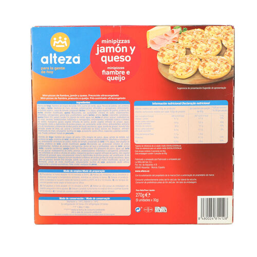 Mini pizza congelada de jam&oacute;n y queso ALTEZA 9uds 270g image number
