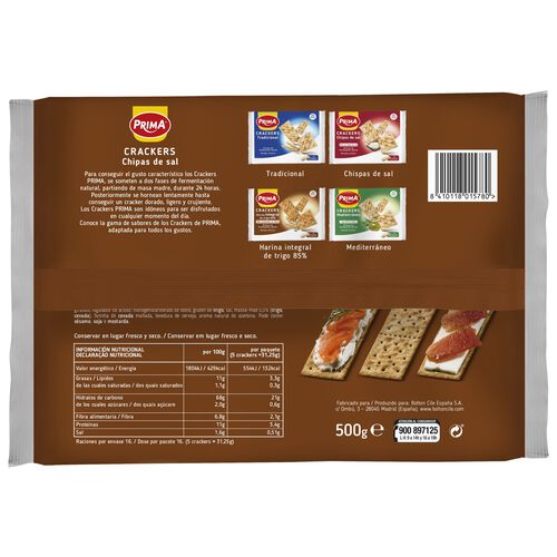 CRACKERS DE HARINA INTEGRAL DE TRIGO 85% PRIMA 500g image number
