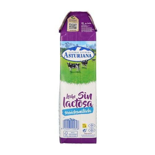Leche sin lactosa semidesnatada Central Lechera ASTURIANA 1L image number