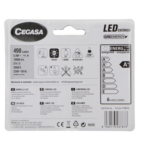 BOMBILLA CEGASA LED FIL ESF 4W E14 FRIA image number