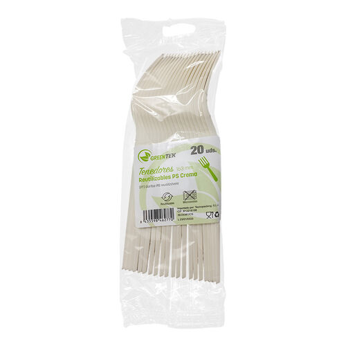 TENEDOR REUTILIZABLE PS CREMA GREENTEK 20uds image number