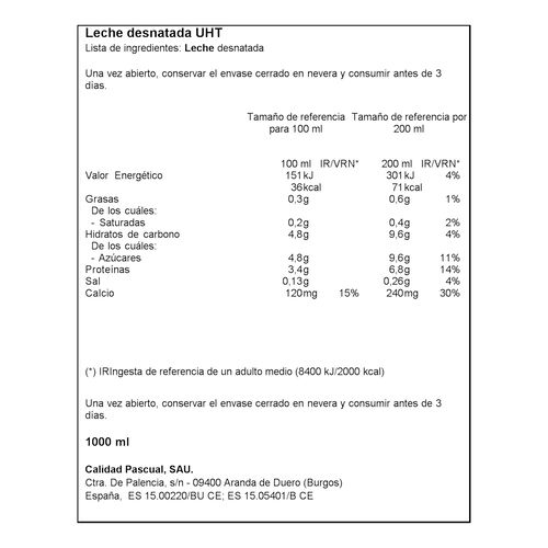 LECHE PASCUAL DESNATADA 1L image number