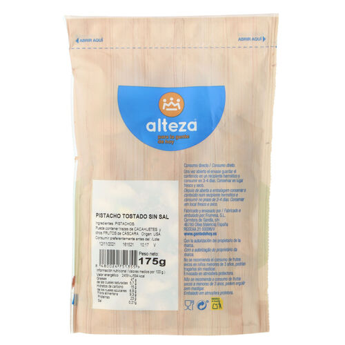 PISTACHO TOSTADO ALTEZA SIN SAL 175g image number