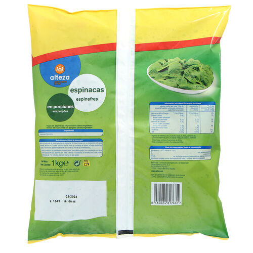 Espinacas hoja congeladas ALTEZA 1kg image number