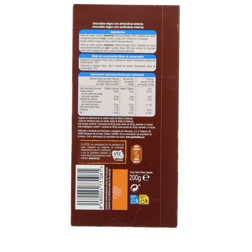 CHOCOLATE NEGRO ALMENDRA ALTEZA 200g image number