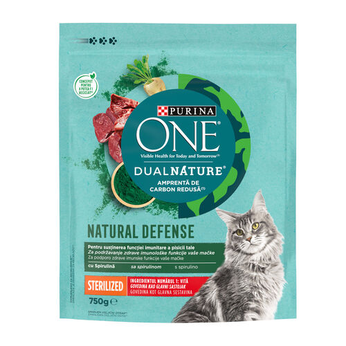 Comida seca para gato esterilizado con espirulina y buey pienso PURINA ONE 750g image number
