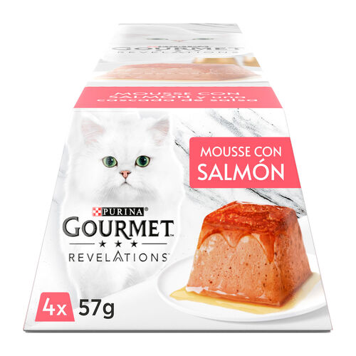 Comida h&uacute;meda para gato adulto mousse con salm&oacute;n GOURMET revelations 4x57g image number