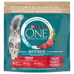 Comida seca para gatos esterilizados con buey y trigo ONE 1,5kg