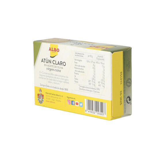 ATUN CLARO EN ACEITE DE OLIVA VIRGEN EXTRA ALBO 112g image number