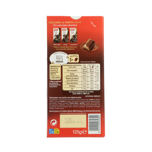 CHOCOLATE NESTLE LECHE SIN AZUCAR 115g image number